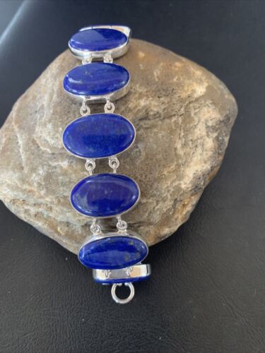 Navajo Blue Lapis Lazuli Link Bracelet | Sterling Silver | 8" | Authentic Native American Handmade | 11653