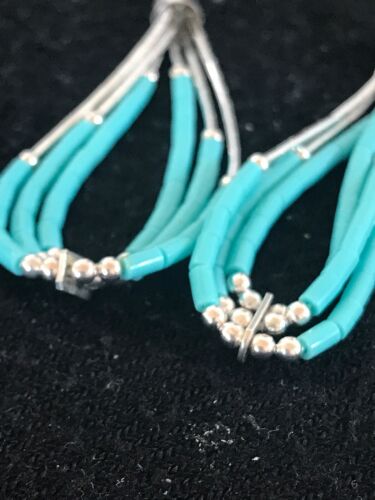Navajo Liquid Silver Heishi Dangle Turquoise Earrings | Sterling | 2" | Southwestern