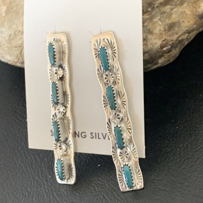 Turquoise Navajo Sterling Dangle Earrings | Handmade | 2" Long | 12121