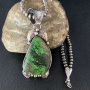 Native American Green Gaspeite Pendant Necklace | Sterling Silver | 13996
