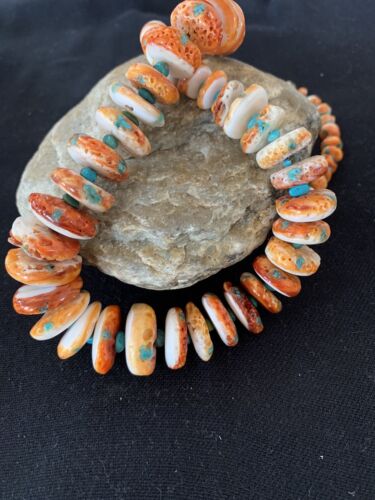 Authentic Navajo Orange Spiny Oyster & Turquoise Necklace | Sterling Silver | 22" | 194
