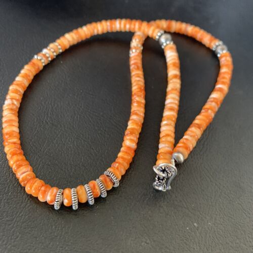 Navajo Pearls Orange Spiny Oyster Necklace | Sterling Silver | 20" | 6mm | Authentic Native American Handmade | 12949 - Masha USA