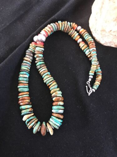 Navajo Green Turquoise & Spiny Oyster Pendant Necklace | Sterling Silver | 24" | Authentic Native American Jewelry | 24" | 01851