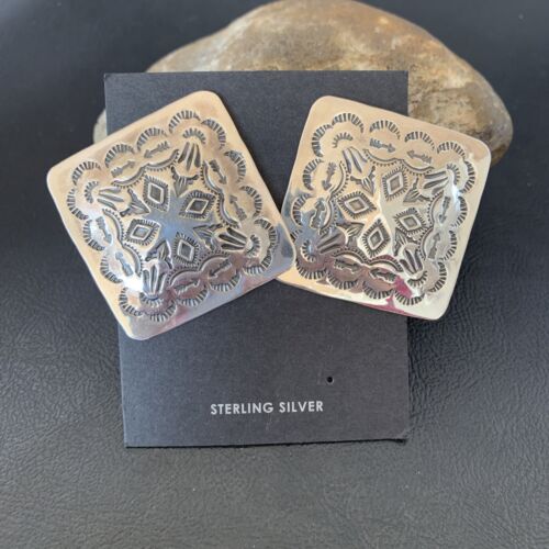 Southwestern Women's Navajo Earrings | Sterling Silver Stamped | Authentic Native American Handmade | 1676