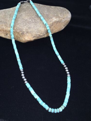 Navajo Blue Turquoise Heishi Bead Necklace | Sterling Silver | Authentic Native American Handmade | 20" | 1815
