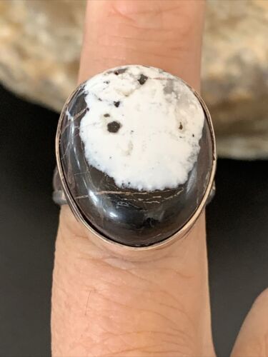 Native American Men's Navajo White Buffalo Turquoise Ring | Sterling Silver | Sz 8 | 1824