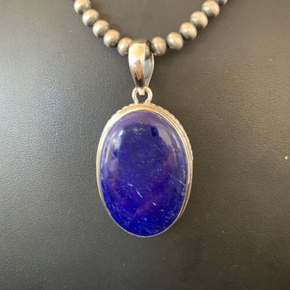 Native American Navajo Blue Lapis Pendant Necklace | Sterling Silver | 11718 - Masha USA