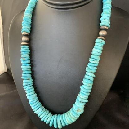 Navajo Blue Graduated Turquoise Necklace | Sterling Silver | Authentic Native American | 21" | 13975
