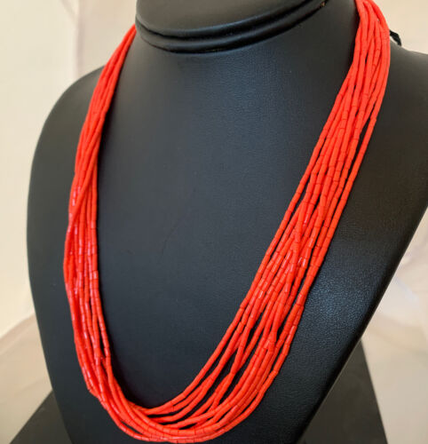 Navajo Red Stabilized Coral Heishi Necklace | 10 Strand Sterling Silver | 20" | 760