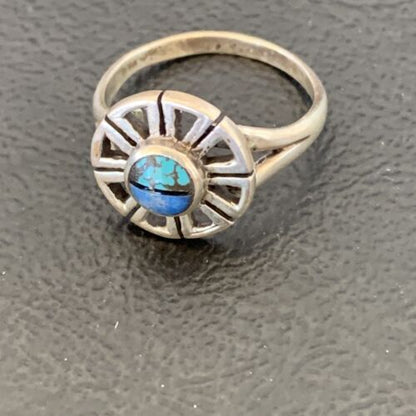 Navajo Blue Turquoise Lapis Inlay Ring | Sz 7.5 | Authentic Native American Handmade | 11199