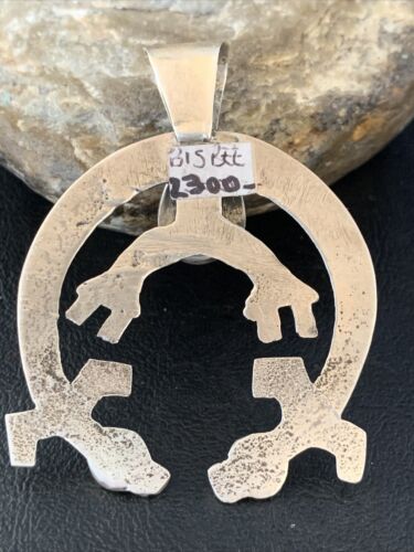 Navajo Bisbee Turquoise Naja Pendant | Sterling Silver | Men's Native American Handmade Necklace | 13796