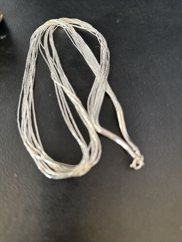 Southwestern Liquid Heishi Necklace | 10 Strands Sterling Silver | 22" Silver Tubes | 14709