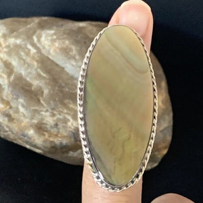 Native American Green Mother of Pearl Inlay Ring | Navajo Sterling Silver | Sz 7 | 12938 - Masha USA