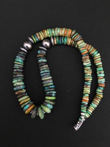 Navajo Green Graduated Turquoise Necklace | Sterling Silver | Authentic Native American | 21" | 4802