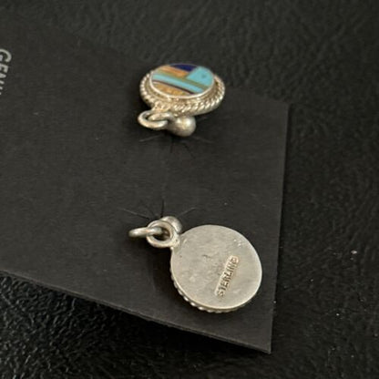 Navajo Multi-Color Turquoise Spiny Lapis Inlay Earrings | Sterling Silver | Authentic Native American Handmade | 14653
