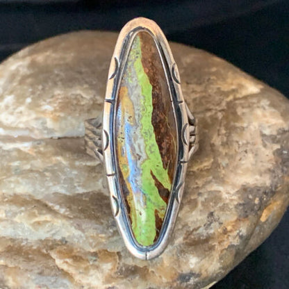 Navajo Green Gaspeite Ring | Sterling Silver | Sz 11 | Authentic Native American Handmade | 13859