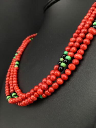 Native American Coral & Turquoise 3 Strand Necklace | Navajo Sterling Silver | 19" | 4856