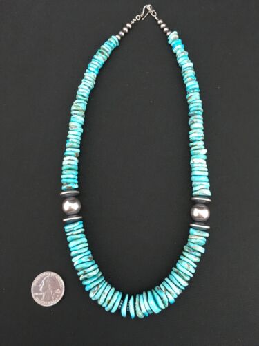 Navajo Blue Graduated Turquoise Necklace | Sterling Silver | 20" | Authentic Native American Handmade | 4809 - Masha USA