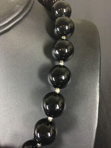 Navajo Black Onyx Bead Necklace | Sterling Silver | 22" | Authentic Native American Handmade | 8079