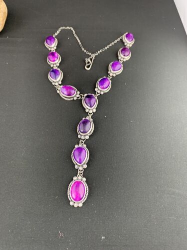 Navajo Sugilite Lariat Necklace | Sterling Silver Pendant | 23" | Authentic Native American Jewelry | 1153