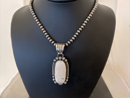 Men's White Buffalo Turquoise Pendant | Navajo Pearl Sterling Silver Necklace | Authentic Native American Handmade | 1072