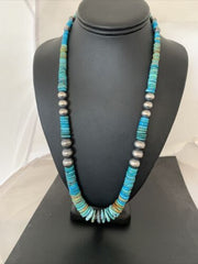 Navajo Pearls Graduated Turquoise Necklace | Sterling Silver | Authentic Native American | 24" | 826