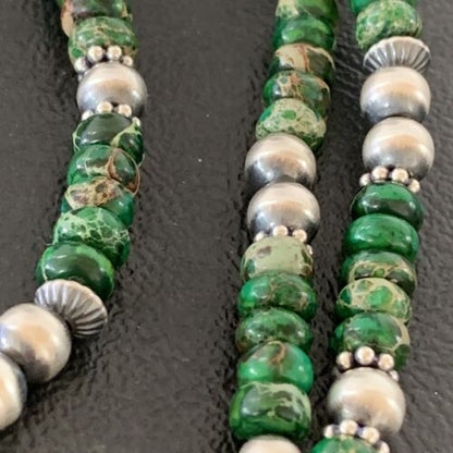 Navajo Green Turquoise Bead Necklace | Sterling Silver | 22" | Authentic Native American Handmade | 02040