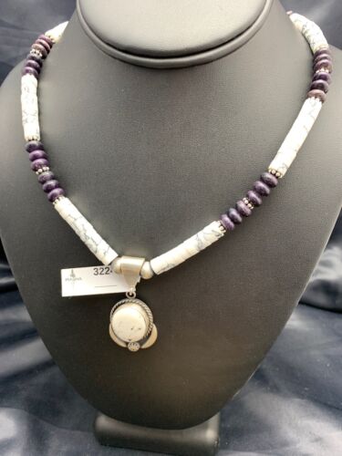 Navajo Purple Sugilite Howlite Bead Necklace | Sterling Silver | 22" | Authentic Native American Handmade | 3224