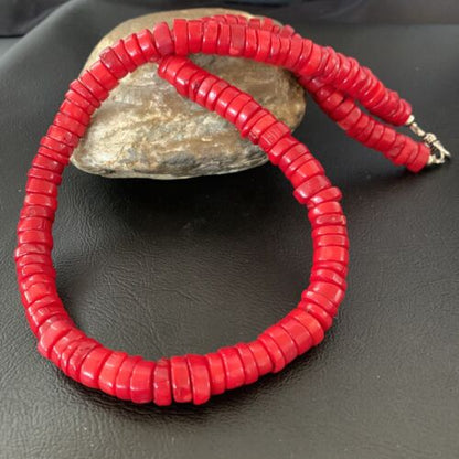 Native American Navajo Red Coral Bead Necklace | Sterling Silver | Authentic Handmade | 20" | 11873 - Masha USA