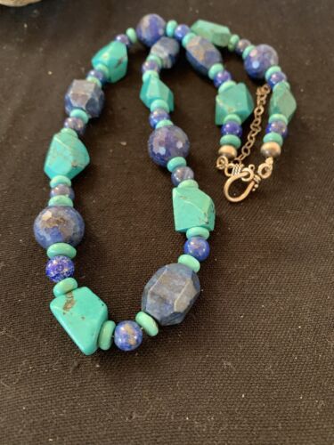 Native American Navajo Lapis & Turquoise Necklace | Sterling Silver | 21" | 00256