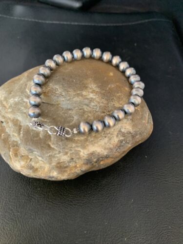 Native American Navajo Pearls Bracelet | 7mm Beads | 7" Sterling Silver | Authentic Handmade | 14180 - Masha USA
