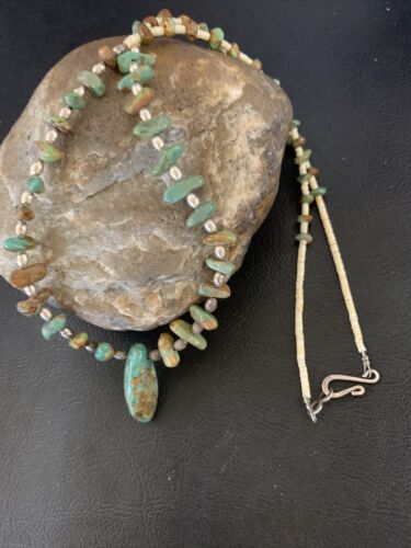Navajo Royston Bead Green Turquoise Pendant Necklace | Sterling Silver | 22" | 12536