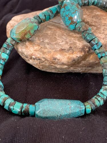 Navajo Turquoise Nugget Heishi Bead Necklace | Sterling Silver | Authentic Native American Handmade | 21" | 4654