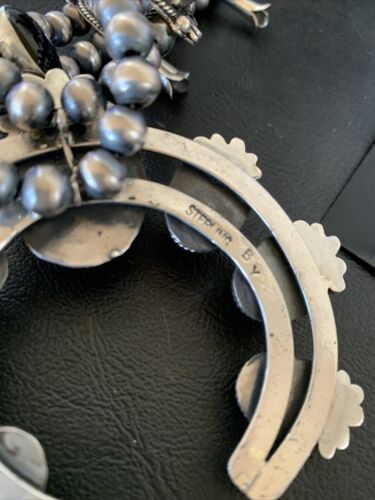 Navajo Pearls Black Onyx Squash Blossom Necklace | Sterling Silver | Authentic Native American Handmade | 12724