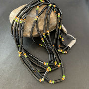 Navajo Black Onyx Spiny Turquoise Bead Necklace with Pendant | Sterling Silver | 22" | 10922