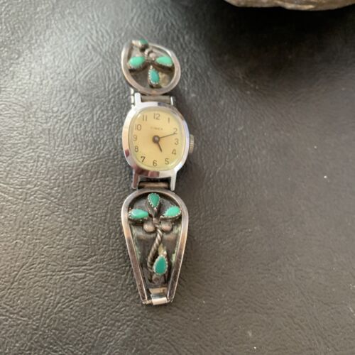 USA Vintage Navajo Sterling Watch Tips Old Pawn Blue Turquoise Band 1636 Sale