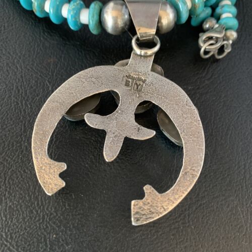 Navajo Sterling Silver Blue Turquoise Necklace with Naja Pendant | 18" | Authentic Native American Handmade | 13754