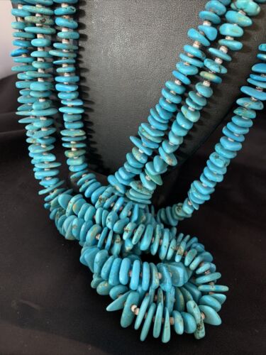 Men's Santo Domingo Blue Kingman Turquoise Shell Necklace | 3-Strand | 40" | 13196
