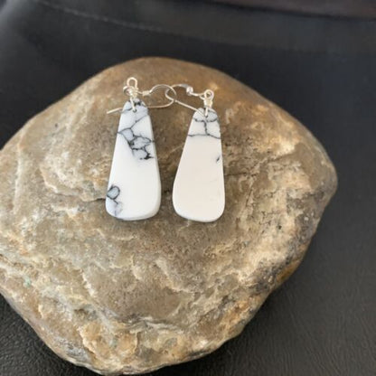 Navajo White Buffalo Turquoise Dangle Earrings | Sterling Silver | 1.25" | Authentic Native American Handmade | 12840