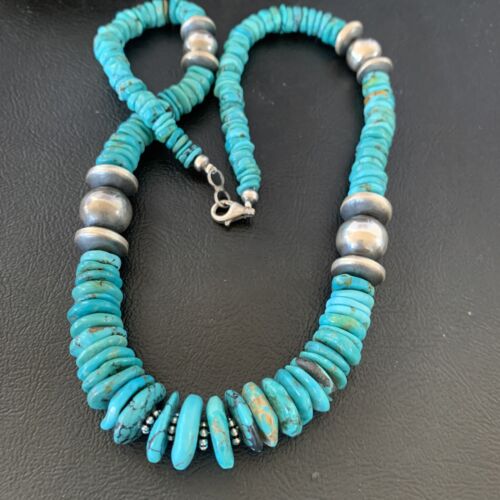 Navajo Blue Turquoise Sterling Silver Graduated Necklace | Authentic Native American | 20" | 13397