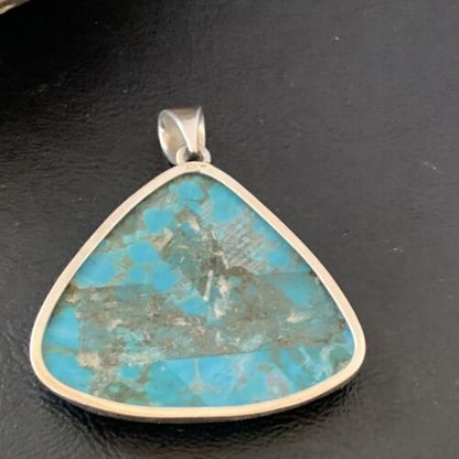 Navajo Men's Pendant | Sterling Silver Spiderweb Turquoise | 2" | Authentic Native American Handmade | 10750