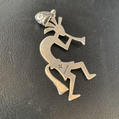 Navajo Kokopelli Pendant | Handmade Stamped Sterling Silver | 2.25" | 14041