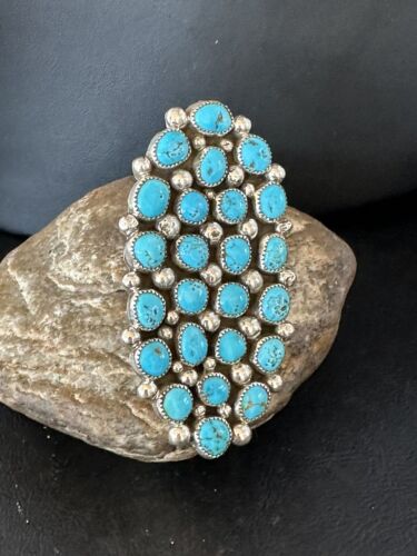 Navajo Kingman Turquoise Cluster Ring | Authentic Native American Sterling Silver | Multi-Stone | Sz 11 | 14454