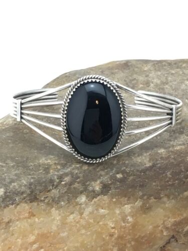 Native American Men's Black Onyx Cuff Bracelet | Navajo Sterling Silver | 4729