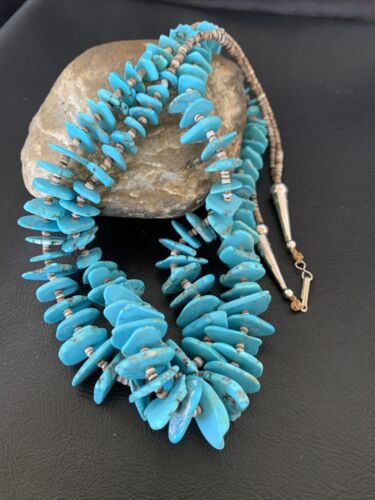 Native American Santo Domingo Shell Chip Turquoise Necklace | 26" | 11999 - Masha USA