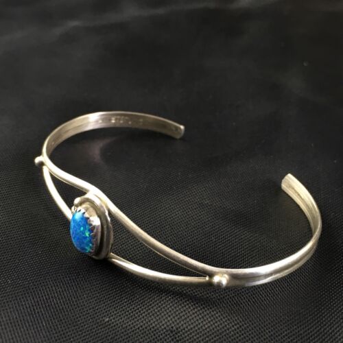 Native American Indian Blue Opal Bracelet | Sterling Silver | Handmade | 10175