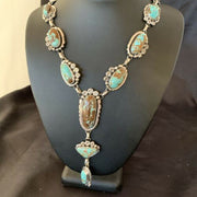 Navajo Blue Turquoise Lariat Necklace | Sterling Silver | Authentic Native American Handmade | 11468