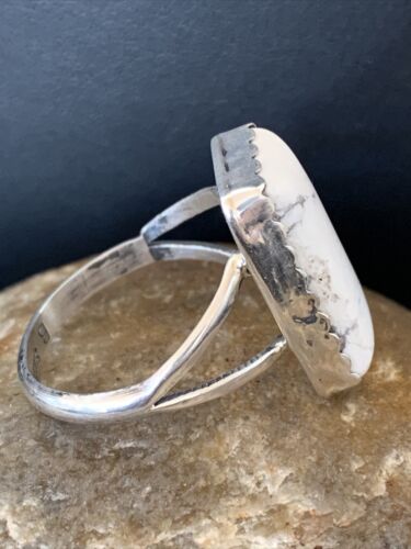 Navajo White Buffalo Turquoise Ring | Sterling Silver | Sz 10.5 | Authentic Native American Handmade | 1083