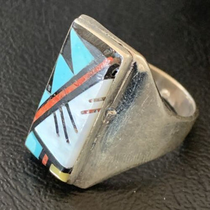 Navajo Men's Spiny Blue Turquoise Inlay Ring | Sterling Silver | Sz 15 | Authentic Native American Handmade | 12423