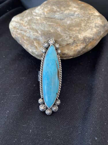 Native American Women's Navajo Blue Kingman Turquoise Ring | Sterling Silver | Sz 9 | 1009